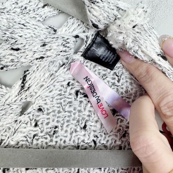 LOVE BY DESIGN | NEW Open Front Knit White Cardigan Braided Back Women’s Size L - Picture 6 of 9